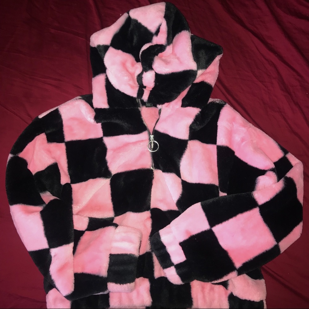 Forever 21 Checkered Fuzzy Anorak